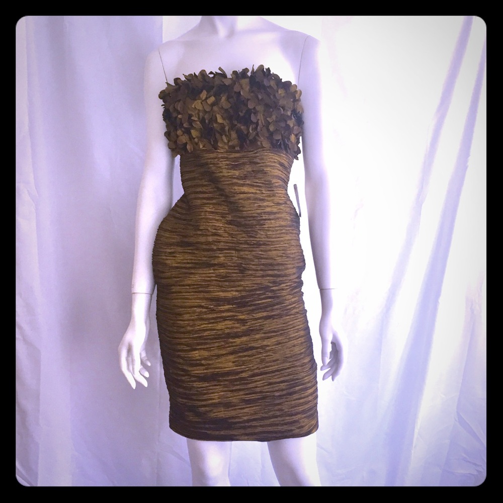 Unbelievable golden olive strapless dress NWOT